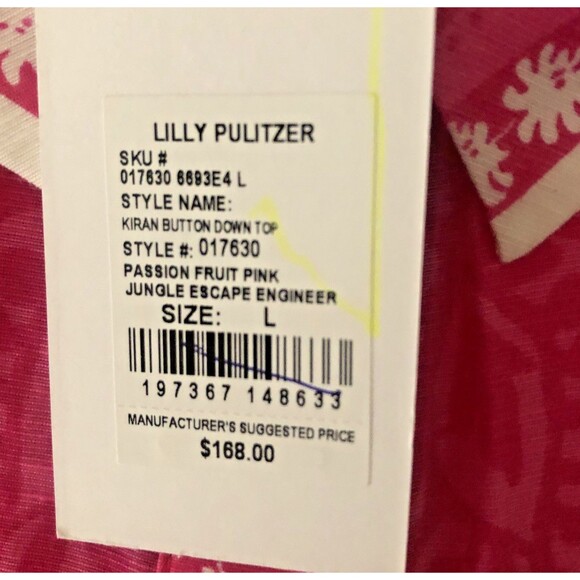Lilly Pulitzer Kiran Button Down Top Womens Sz L Western Glam Pink White NEW - Picture 15 of 16